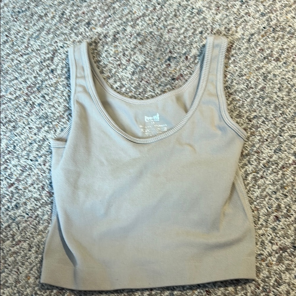 Cream Fitted Crop Tank Top Sleeveless